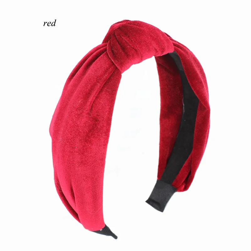 red 12 шт модный центр завязанные бархатные повязки женские винтажные аксессуары для волос велюровая головная повязка - Цвет: red