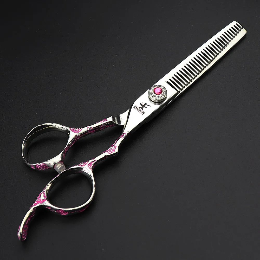 6 inch pink rose carving Japan 440C hairdressing scissors professional hairdresser cutting thinning | Красота и здоровье