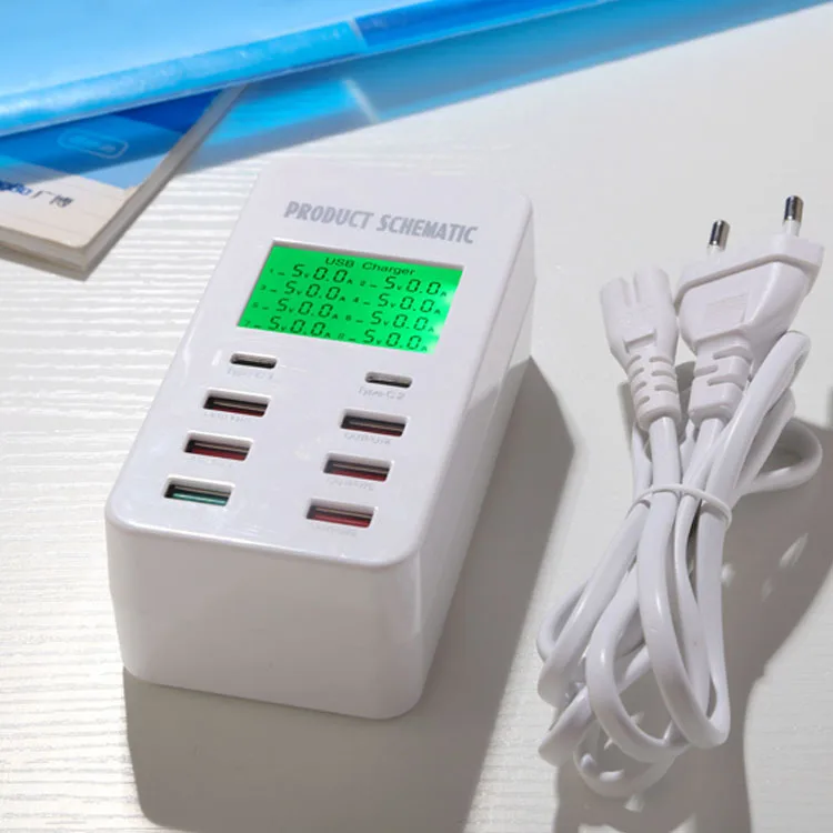 Новое зарядное устройство USB 8 портовое умное QC3.0 чип зарядки Type c интерфейс с ЖК