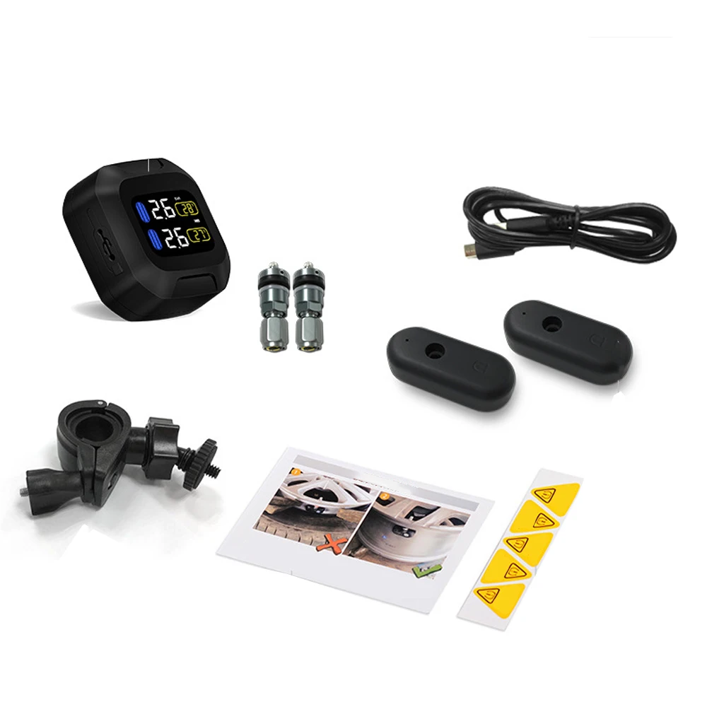 

Waterproof Motorcycle Real Time Tire Pressure Monitoring System TPMS Wireless LCD Display TH/WI Sensors