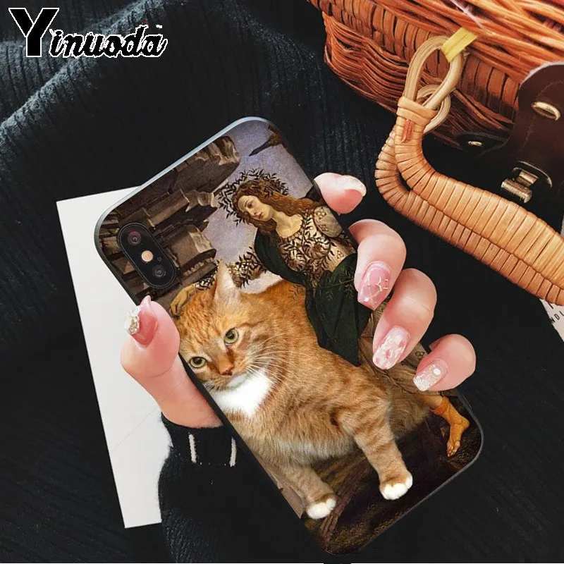 Yinuoda Забавный чехол для телефона Leonardo da Vinci Mona Lisa Pat Cat Art Apple iPhone 8 7 6 6S Plus X XS MAX 5 5S SE XR |
