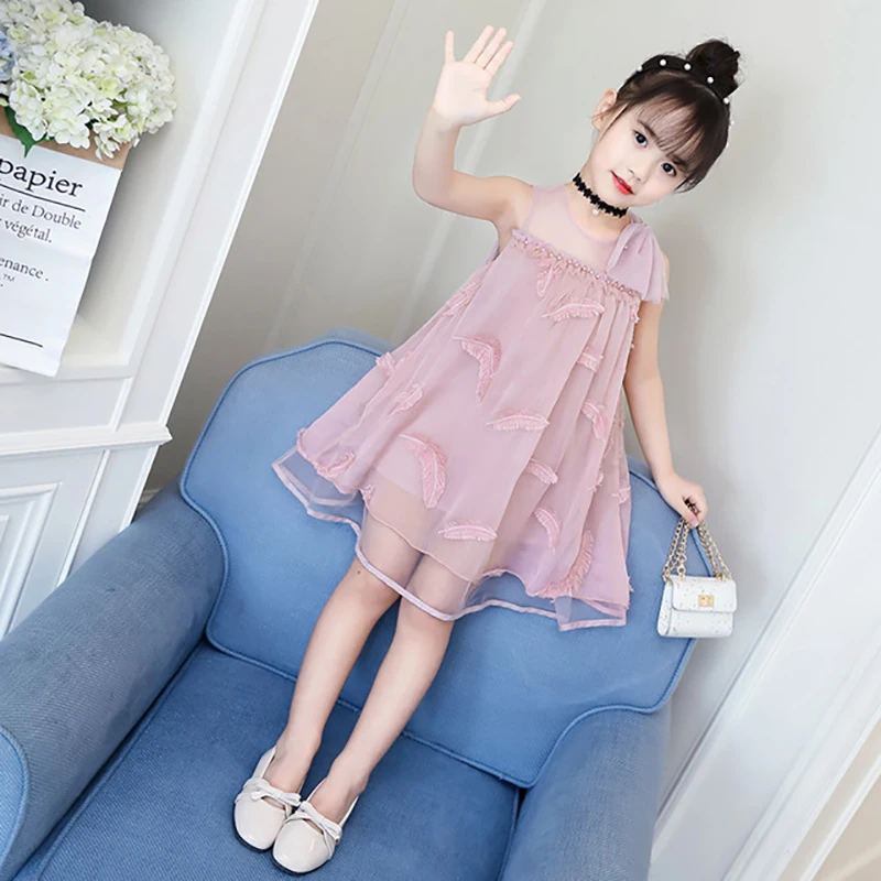 Новое летнее платье для девочек от 4 до 14 лет детская одежда в горошек с цветочным