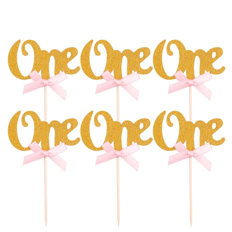 6Pcs cake topper FENGRISE, детское кресло для первого дня рождения, для мальчиков, гирлянда, для маленьких девочек, на один год, на день рождения, баннер, с днем рождения, на вечеринку, Декор, I AM One Bunting - Цвет: 6Pcs cake topper