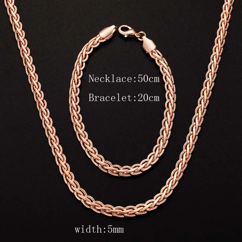 5mm N 50cm B 20cm 1 комплект для мужчин и женщин 6 мм настоящий цвет розового золота Заполненный Набор ювелирных изделий браслет змея с рисунком елочки цепь набор муфты опционально(без красной коробки - Окраска металла: 5mm N 50cm B 20cm