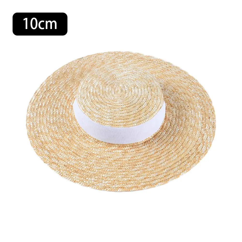 White 10cm Шляпа-канотье с широкими полями 10 см 15 см соломенная шляпа с полями плоская белая черная лента шляпа от солнца пляжная кепка для женщин летняя кепка от солнца Новинка - Цвет: White 10cm