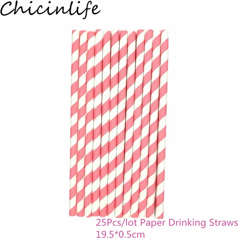 Pink Chicinlife 25 шт. розово-золотой полосой одноразовые соломинки для День рождения для свадьбы или «нулевого дня рождения» декоративные питьевые соломинки расходные материалы - Цвет: Pink