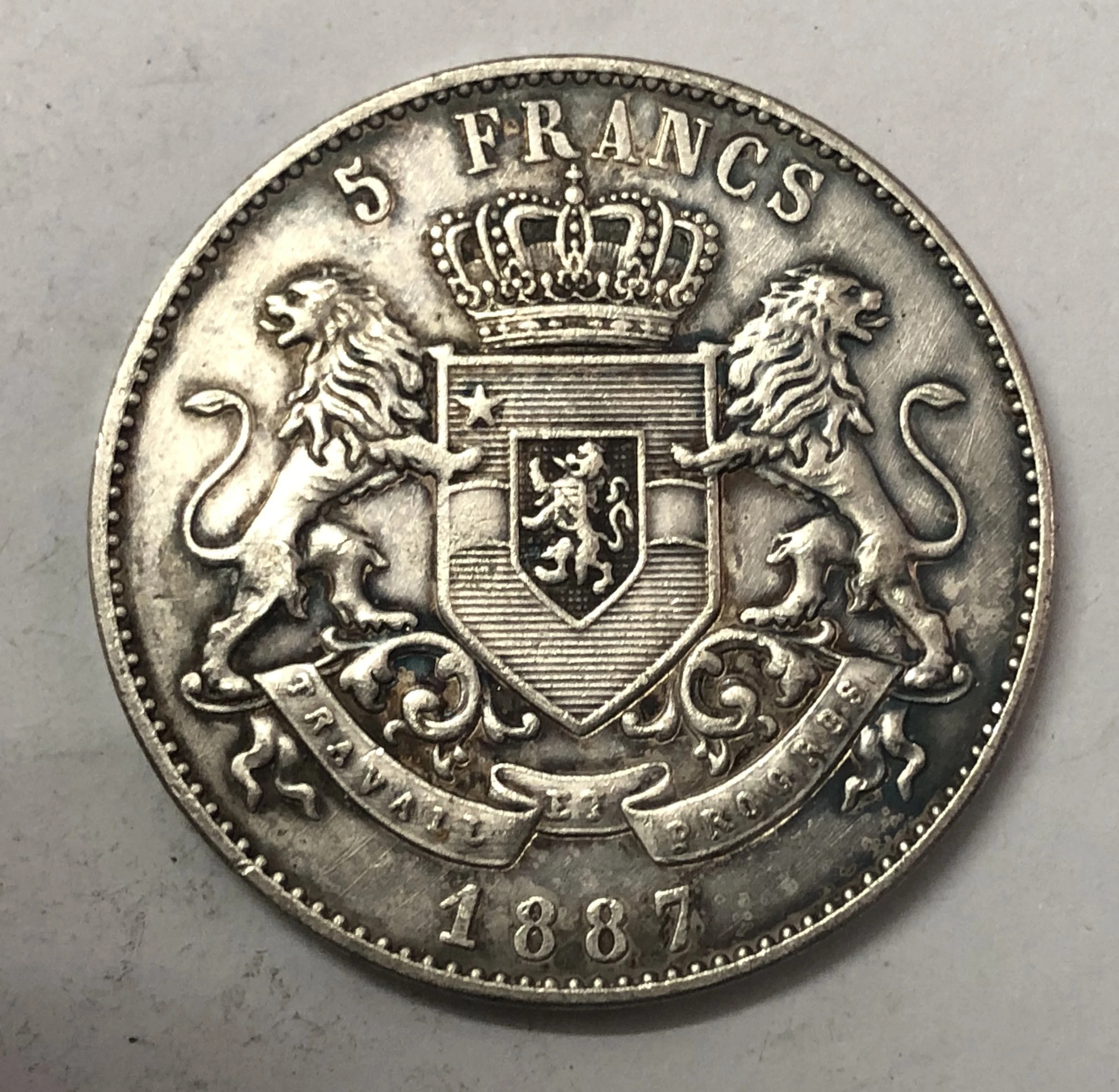 1887 г. свободное государство Конго 5 франков-леополд II KM #8 1 (R.D. Белые) копия