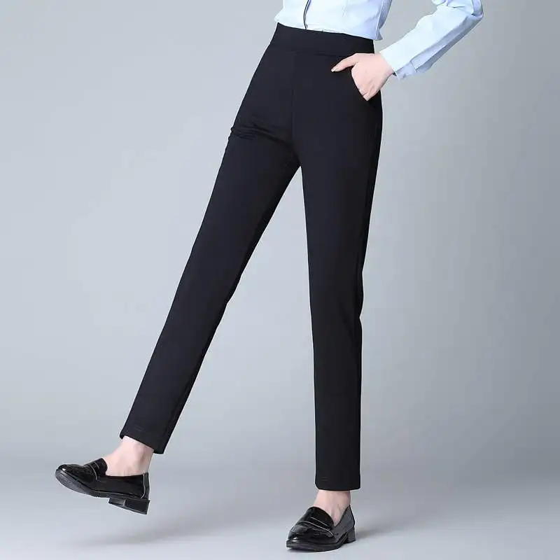 Solid Black AW103 GIGOGOU женские повседневные штаны-шаровары, хлопковые брюки для женщин, брюки длиной до щиколотки, одноцветные эластичные брюки с карманами - Цвет: Solid Black AW103