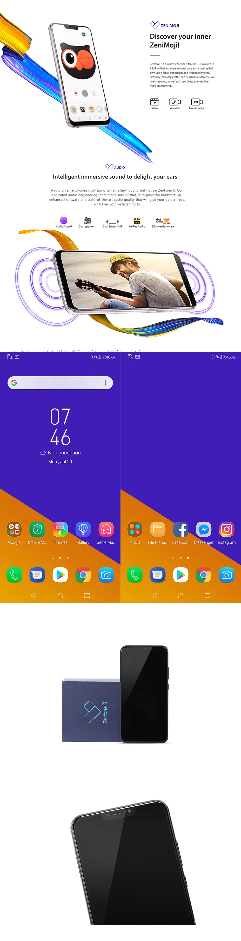 ASUS Zenfone 5 ZE620KL 6," 19:9 FHD+ 2246*1080 экран Android 8,0 мобильный телефон 4 Гб 64 Гб NFC