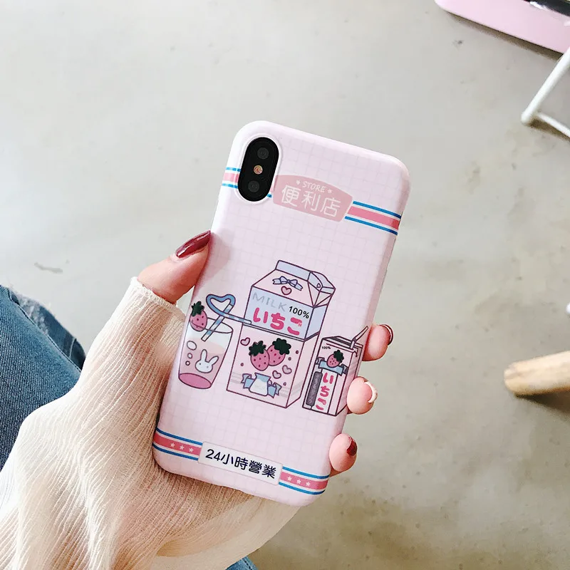 Kawaii Japanese Strawberry Milk Phone Case For iPhone 7 Puls 6 6S X Cases TPU Silicone Soft Back Cover Coque Funda Capa |