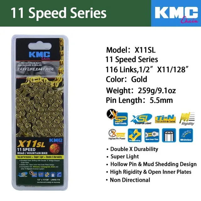 KMC X8 X9 X9sl X10 X10sl X11SL Z99 велосипедная цепь 9S 10S 11S золото для MTB/шоссейного велосипеда fo Shimano/SRAM 8 9 10 11 скорость 116л/цепной велосипед - Цвет: X11SL-GOLD