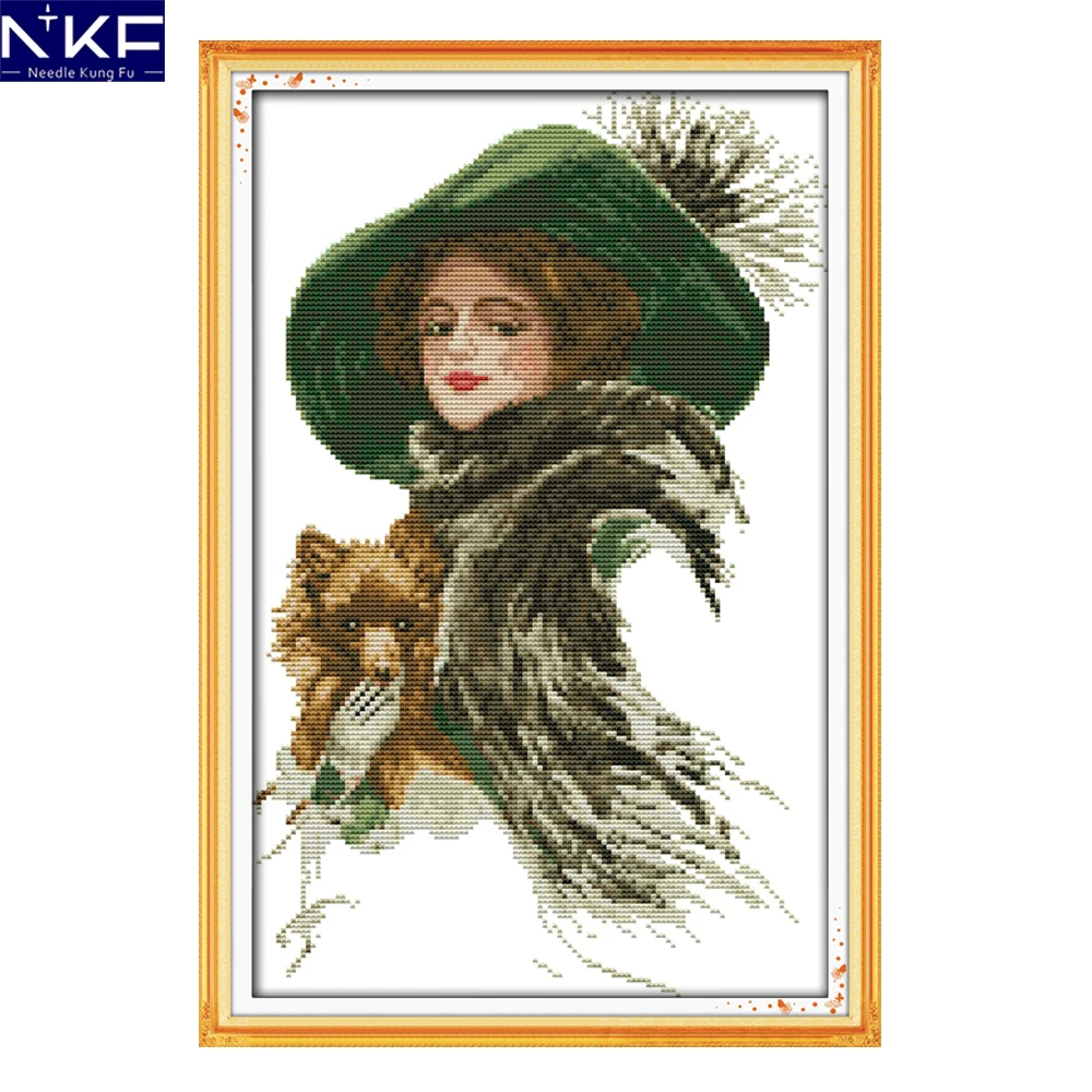

NKF Lady with a pet figure style cross stitch Christmas stocking patterns needlepoint embroidery kit for home decoration