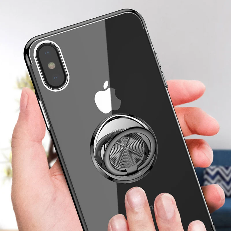For iPhone X XS MAX Case Soft Silicone Clear Ring Stand Full Cover Apple 7 Plus 6S 6 8 Magnetic Car Bracket |