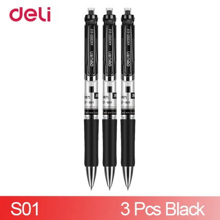 3 pcs black s01 Deli качество 0,5 мм цветная шариковая гелевая ручка для школы, письма, офиса, канцелярских принадлежностей, kawaii, пресс-ручка, заправка, черный, синий, красный - Цвет: 3 pcs black s01