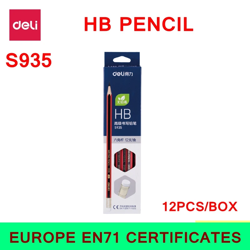 12 шт./кор. Deli карандаш HB 2B S935 S936 с ластиком нетоксичные Студенческие карандаши в