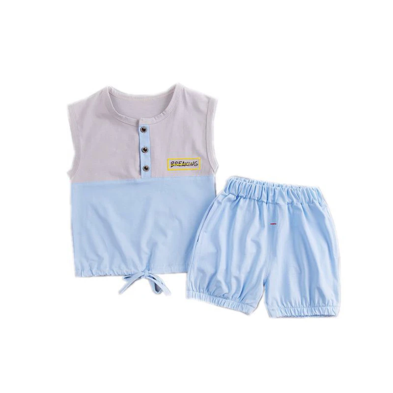 

Boy and girl summer new two-piece suit Children's sleeveless vest shorts two-piece Children's fashion stitching casual two-piece
