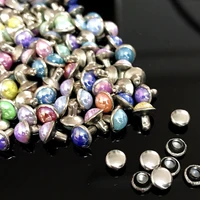 100pcs 7mm mixed round colorful acrylic rivets punk rivets ab plated with silver color base studs rivet fit leather craft diy