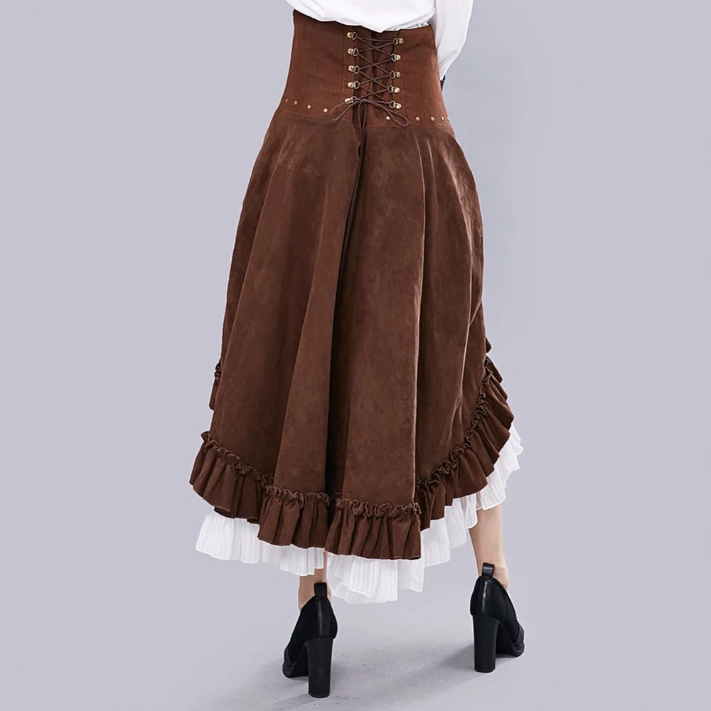 Gear Duke Women Novelty Steampunk Gorgeous Fashion Victorian Ruffled Long Skirt Women's Vintage High Waist Skirt