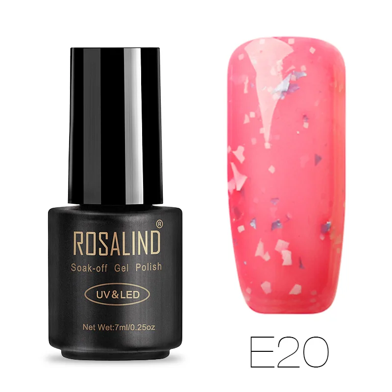 E20 ROSALIND черная бутылка Снежинка серия 7 мл гель лак для ногтей Полупостоянный лак для ногтей Блеск УФ-гель для ногтей - Цвет: E20