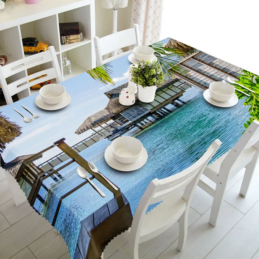 Style E Домашний текстиль 3D скатерть Эгейское море пляж пейзаж узор утолщаются полиэстер ткань прямоугольная и круглая Свадебная скатерть - Цвет: Style E