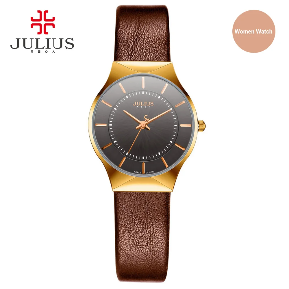 JULIUS JA-577 коричневые серебряные ультратонкие 9 мм простые Брендовые Часы из