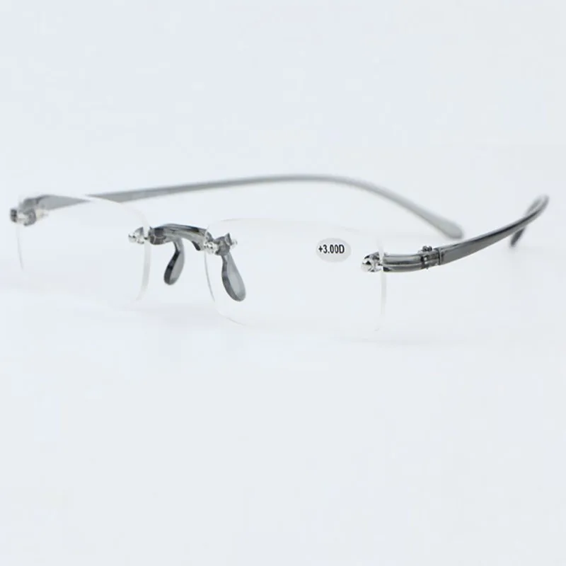 Transparent Gray Новые модные бескаркасные квадратные очки для чтения для мужчин и женщин удобные TR90 Ультра светильник оправа дальнозоркости 1,0-4,0 R058 - Цвет оправы: Transparent Gray