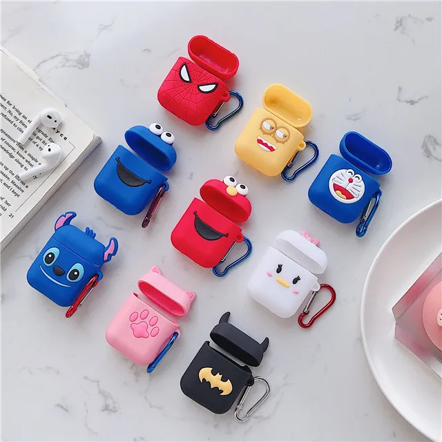 Для Apple Airpods Bluetooth сумка для наушников коробка Улица Сезам Человек-паук стежка медведь утка из мягкого силикона с узором чехол