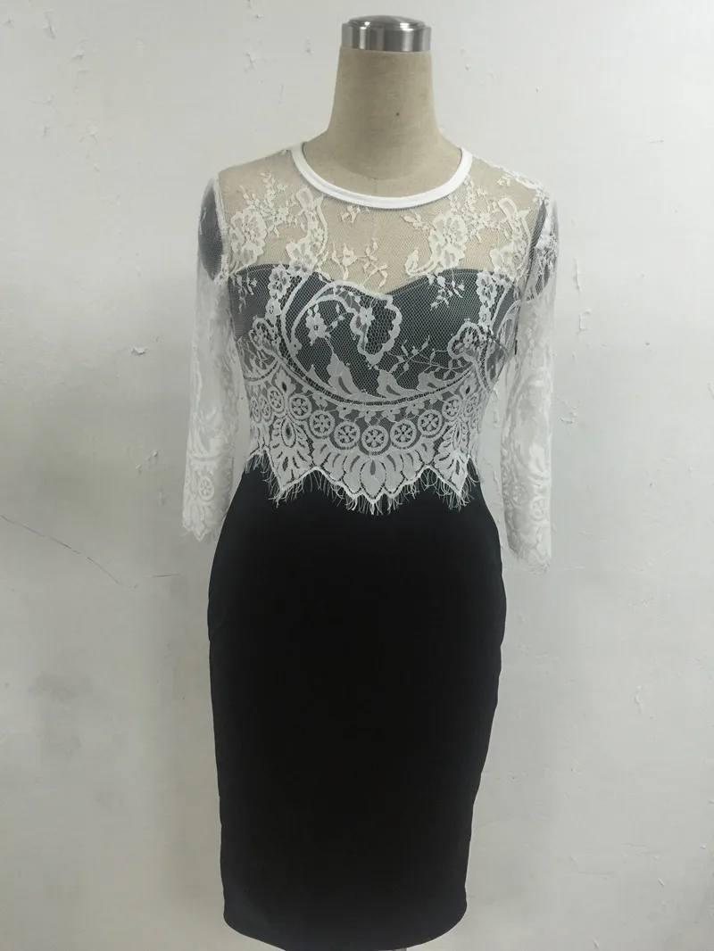 Женское кружевное платье в стиле ретро черное или Белое Облегающее Платье-футляр