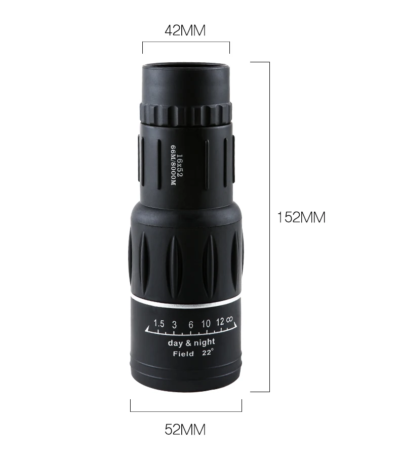 16X52 Upgrade Night Vision Monocular Outdoor Camping HD Eyepiece Handheld Telescope for Smartphone Objective Lens