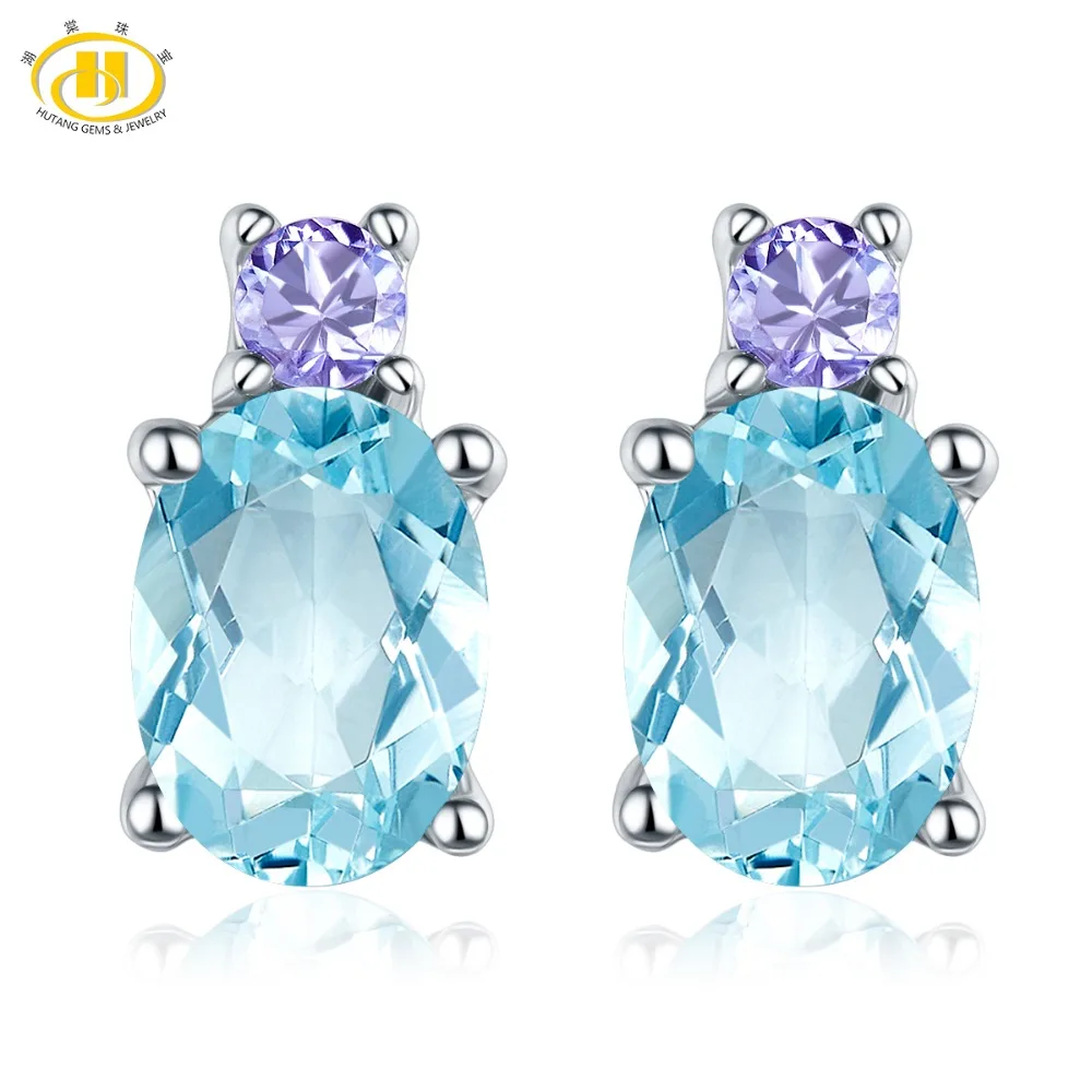 Женские серьги гвоздики из серебра 2 03 пробы с натуральным голубым топазом и