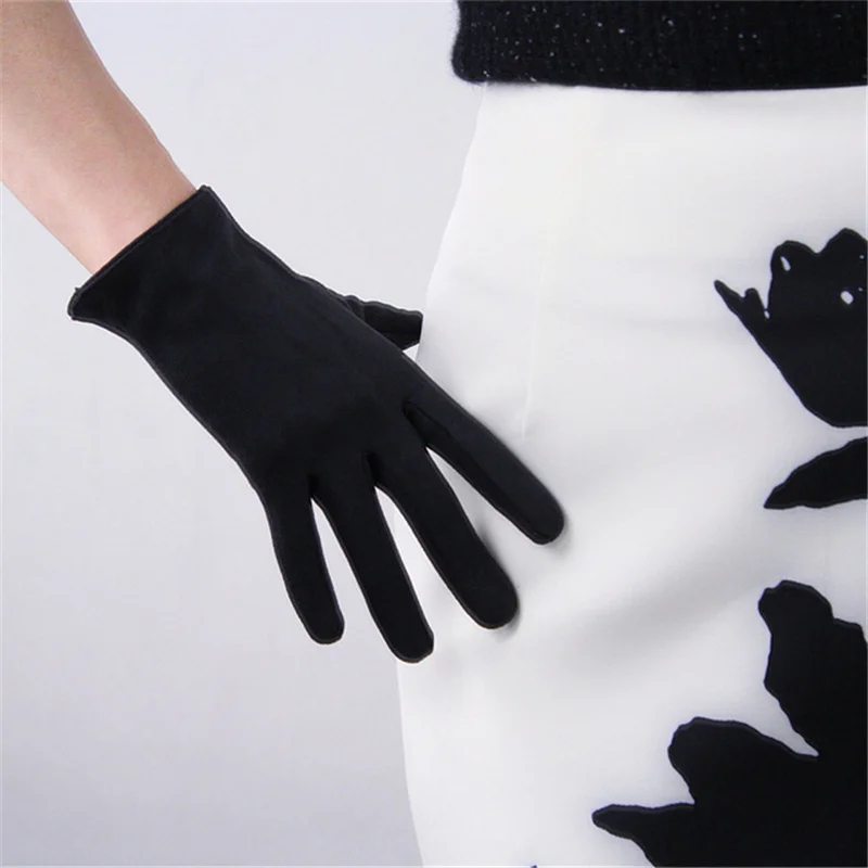 suede black Модные короткие перчатки, искусственная кожа, лакированная кожа, темно-коричневый, коричневый, черный, белый цвет, женские, 21 см, 3-TB32 - Цвет: suede black