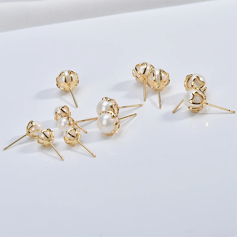 S925 Silver needle copper plating 18k gold imitation beaded zircon triangle shaped ear DIY earrings jewelry material | Украшения и