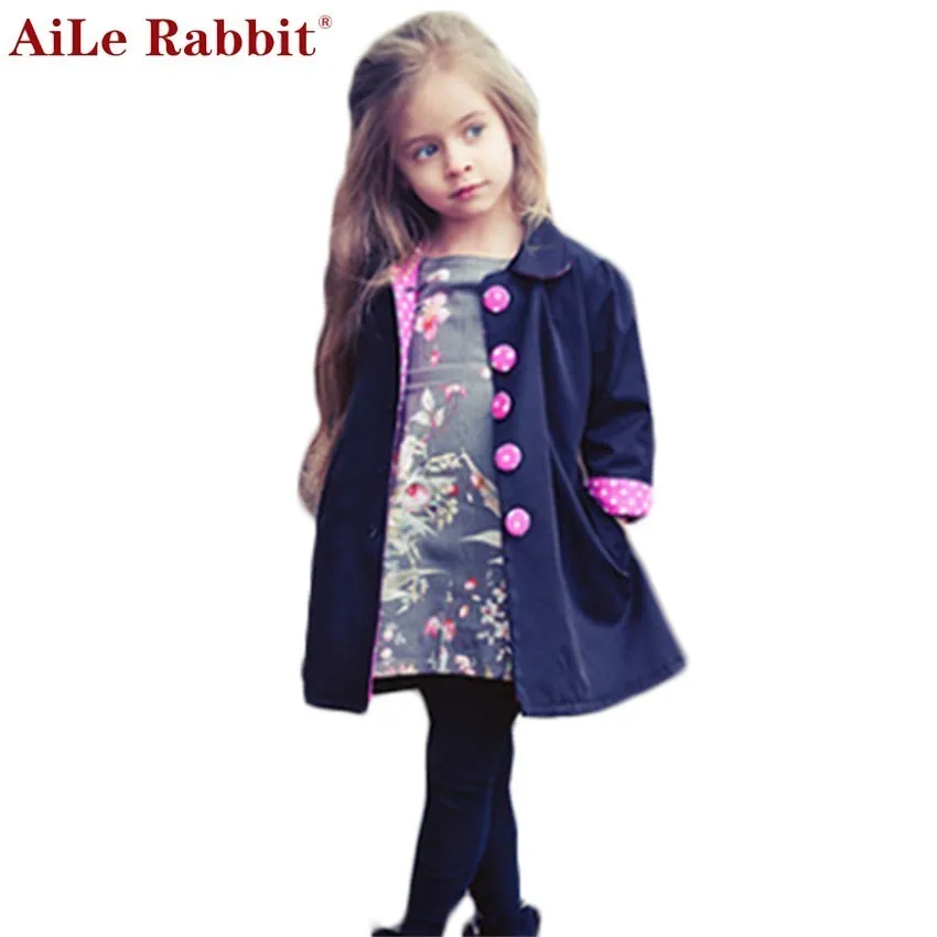 Осенние детские куртки в европейском стиле, модные манто для девочек, enfant fille, милые весенние пальто и куртки в горошек для девочек, Casaco Menina - Цвет: 201221 navy
