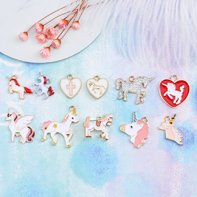 Подвески в виде единорога из эмалированного сплава для изготовления ювелирных