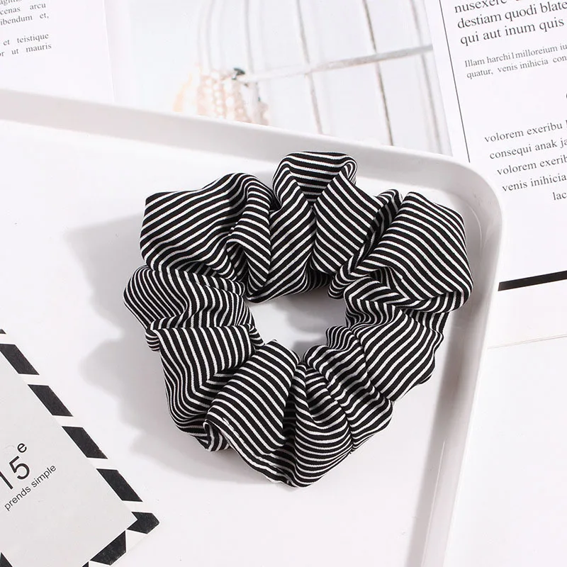 Striped-Black 1 шт., винтажная резинка для волос, эластичная повязка на голову в горошек, клетчатые резинки для волос, женские эластичные резинки для волос, резинки для волос для девочек, полосатые аксессуары для волос - Цвет: Striped-Black