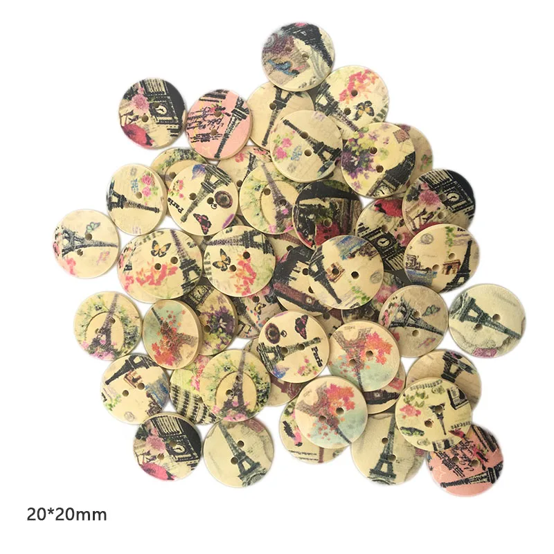 ZOPHIL 20mm 50pcs 2 Holes Wooden Buttons Eiffel Tower Style Sewing Scrapbooking Accessories DIY Sew Craft Decorative Wood | Дом и сад