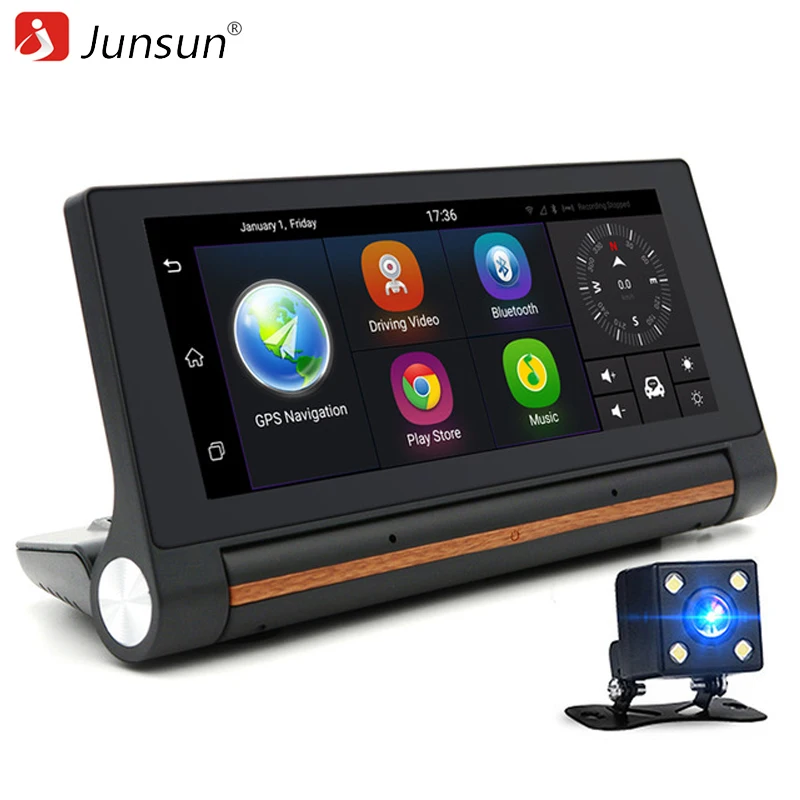 Junsun E27 Автомобильный видеорегистратор GPS камера 6.86 &quotAndroid 3 г Видео Авто рекордер