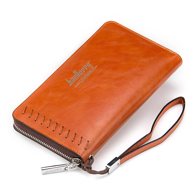 Vintage Long Men Wallet PU Leather Purse for Men Large Capaciry Money Bag Thread Male Clutch Wallets Zipper Card Holder Wallet