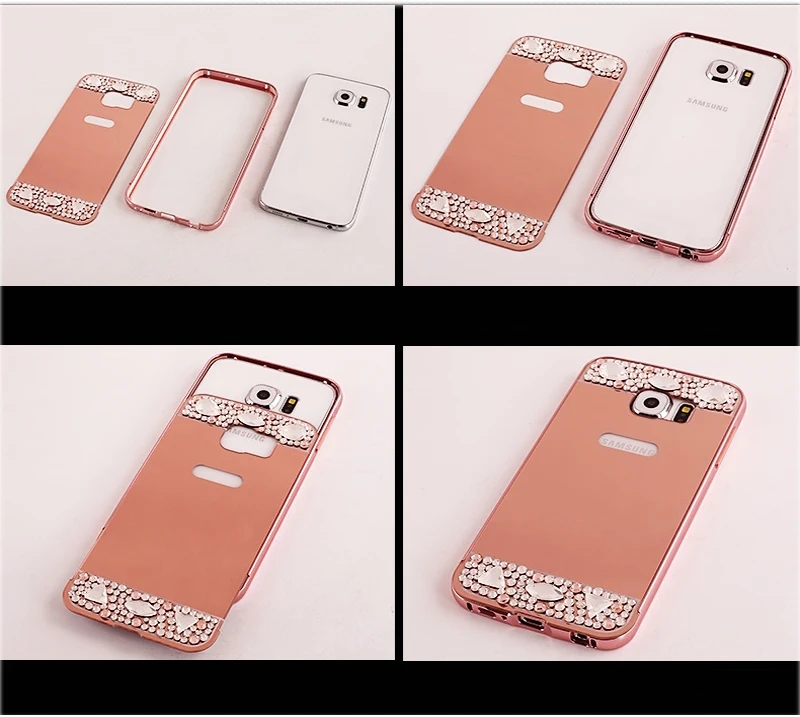 Металлическая рамка + PC Блестящий блестящий чехол с зеркалом для Samsung Galaxy S4 S5 S6 S7