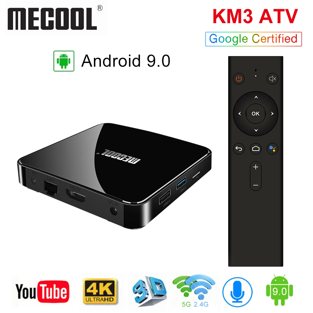ТВ-приставка MECOOL KM3 A, Android tv 9,0, сертифицированная Google, Android 9,0, 4 ГБ, 64 ГБ, Amlogic S905X2, 4 K, 2,4G, 5G, двойной Wifi, BT4.1, ТВ-приставка