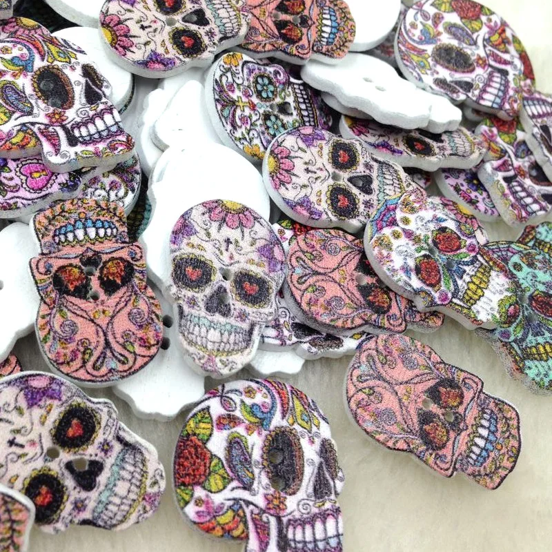 

50pcs Skull Head Wood Buttons 22x27mm Sewing Craft Mix Lots WB243