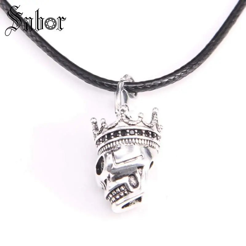 Кулон серебряного цвета с покрытием черепа и ожерелье из искусственной кожи Rebel