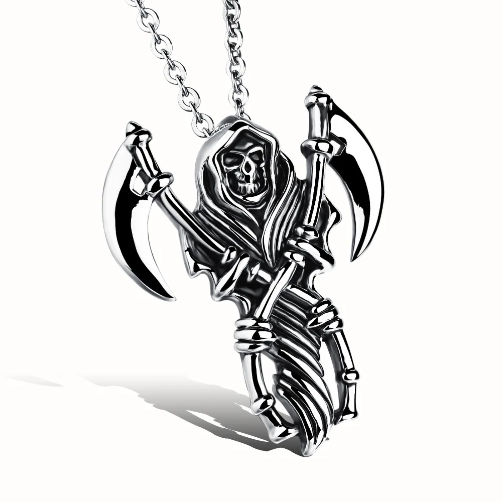 

Punk Reaper's Scythe Pendant Necklace For Rock Men Vintage Stainless Steel line Chain Male Jewelry boy Gift 2 color