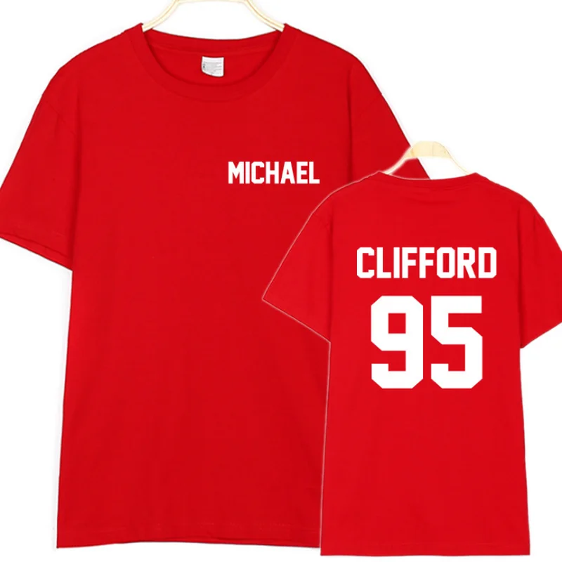 

Fashion Cotton Couple T-shirt Michael Clifford 95 Letter Printed Shirt Pure Color O-neck Shirt Stylish Short Sleeve Tops