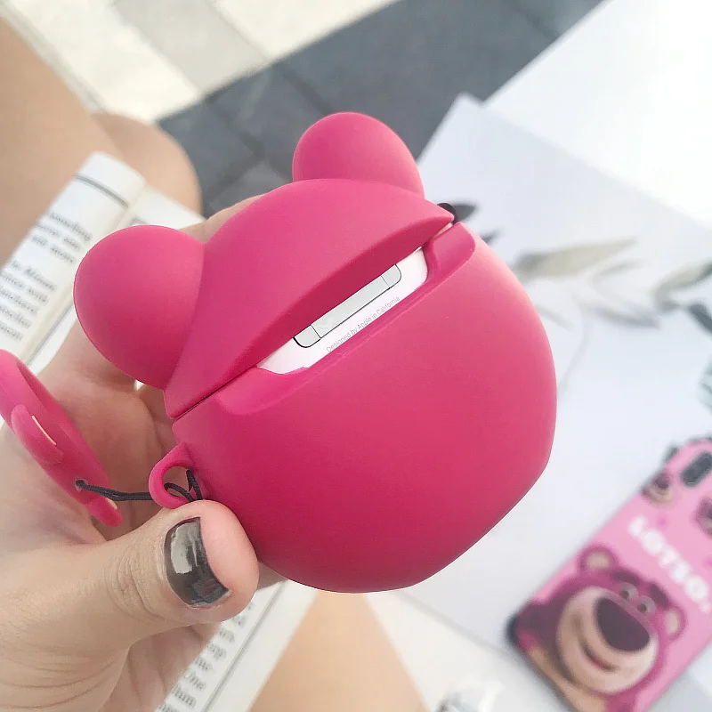 Мягкий силиконовый чехол Airpods для Apple Airpods 1/2 с мультяшным медведем, силикагелевый чехол для зарядки наушников, чехол с защитой от потери