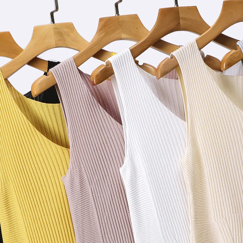 

Tank Tops Women V-neck Ladies Sleeveless Vest T Shirt Summer Top Elasticity Casual Female Knit Tops 2019