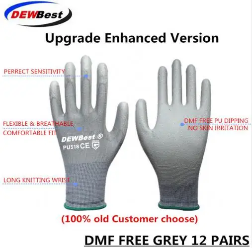DMF Grey 12 pairs 12 пар, рабочие перчатки из искусственной кожи, защитные перчатки, защитные перчатки, светильник, серый спандекс - Цвет: DMF Grey 12 pairs