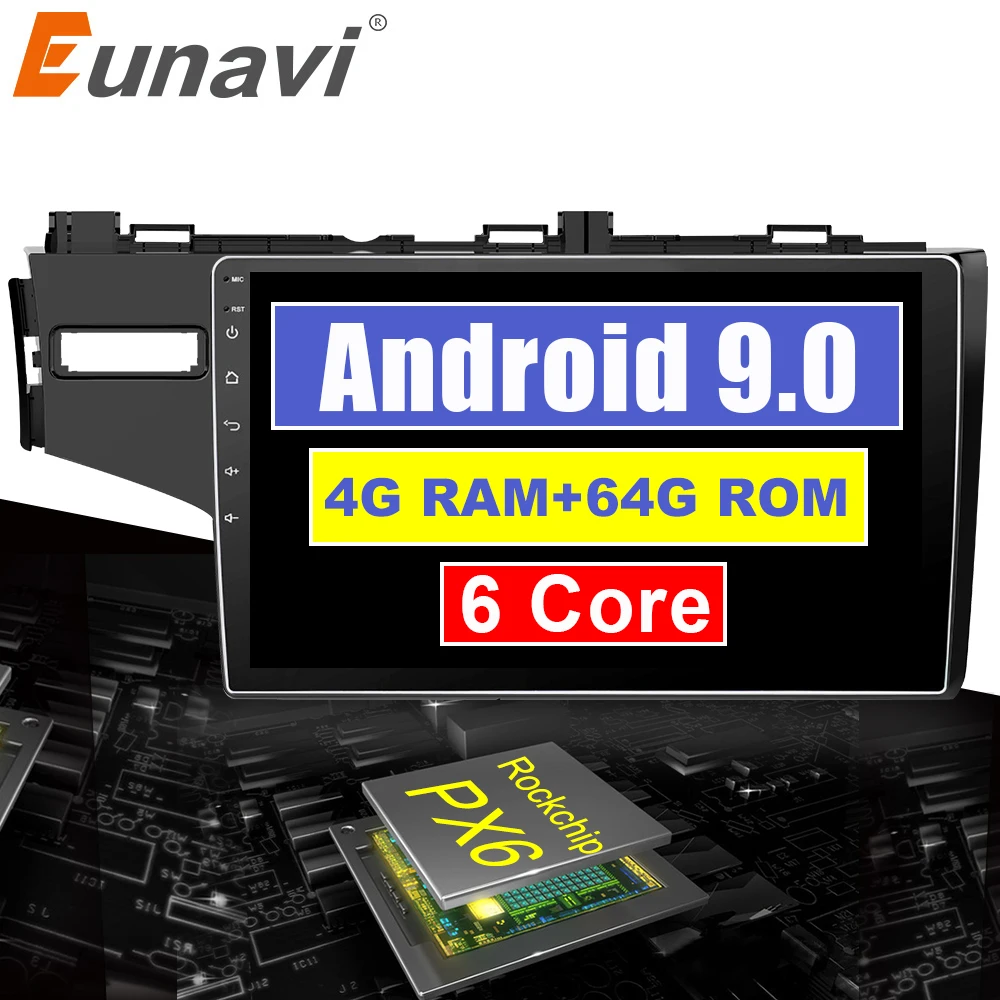 Eunavi 10 1 &quotAndroid 9 0 2 DIN Авто Стерео для 2014 2015 Honda Jazz Fit правосторонний привод радио gps