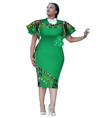 

Africa Bazin Riche New Arrival 2019 Customized African Print Sleeve Knee Dress Summer Women Party Dresses Plus Size Clothing