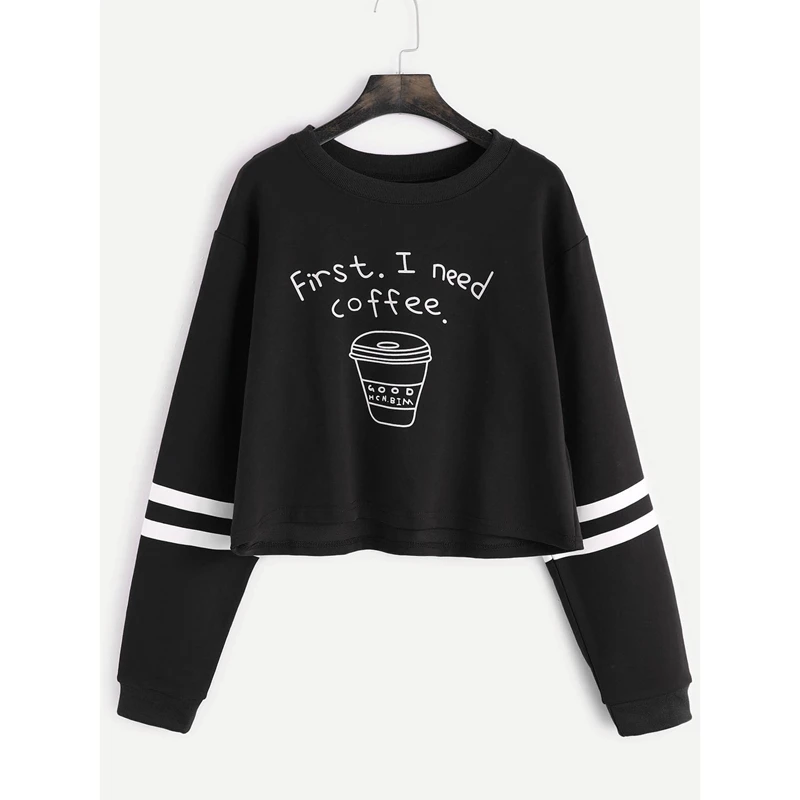 Кофейные толстовки First i Need coffee свитшоты женские повседневные кавайные модные